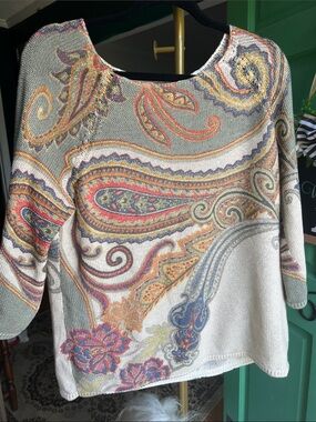 Chico's Paisley Crewneck lightweight 3/4 sleeve Sweater💕size 2/large